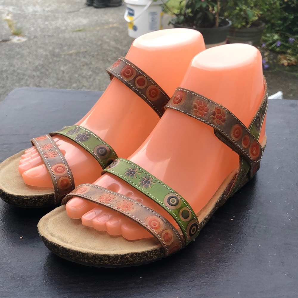 L'Artiste Spring Step Womens Amaryllis Wedge Slingback Boho Sandals Sz 6.5